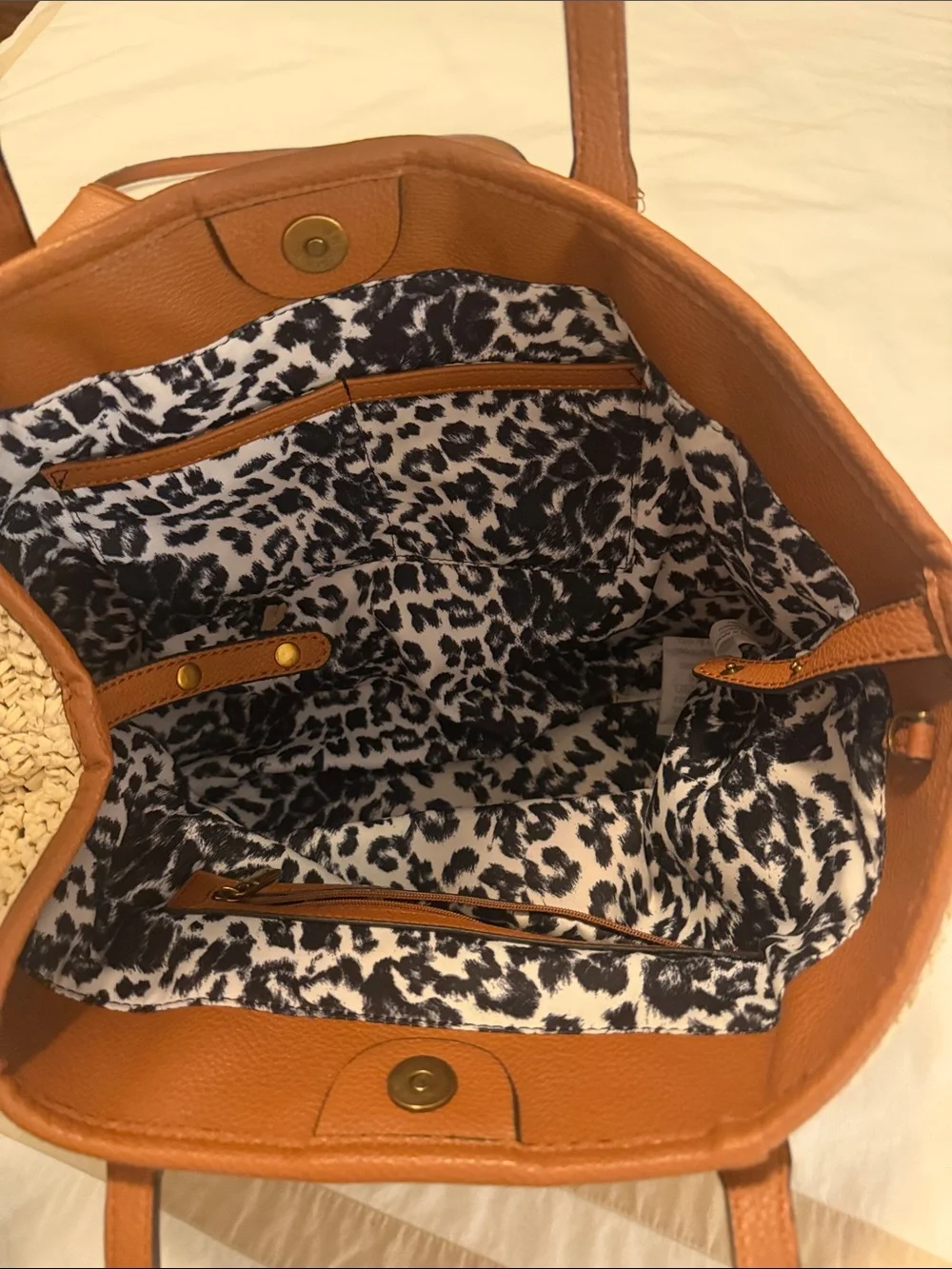 GUESS Vikky 2 in 1 Brown Leather-Trim Straw Tote with Matching Brown Pouch